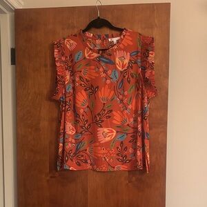 DR2 Floral Ruffle Sleeve Blouse - Red and Blue